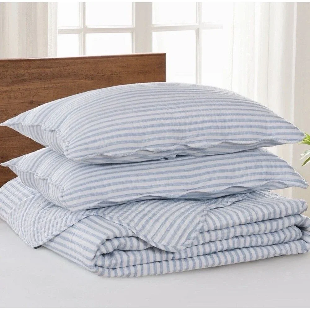Levtex Home Martha Stripe Blue Bedspread Set King/Cal King Hard to Find